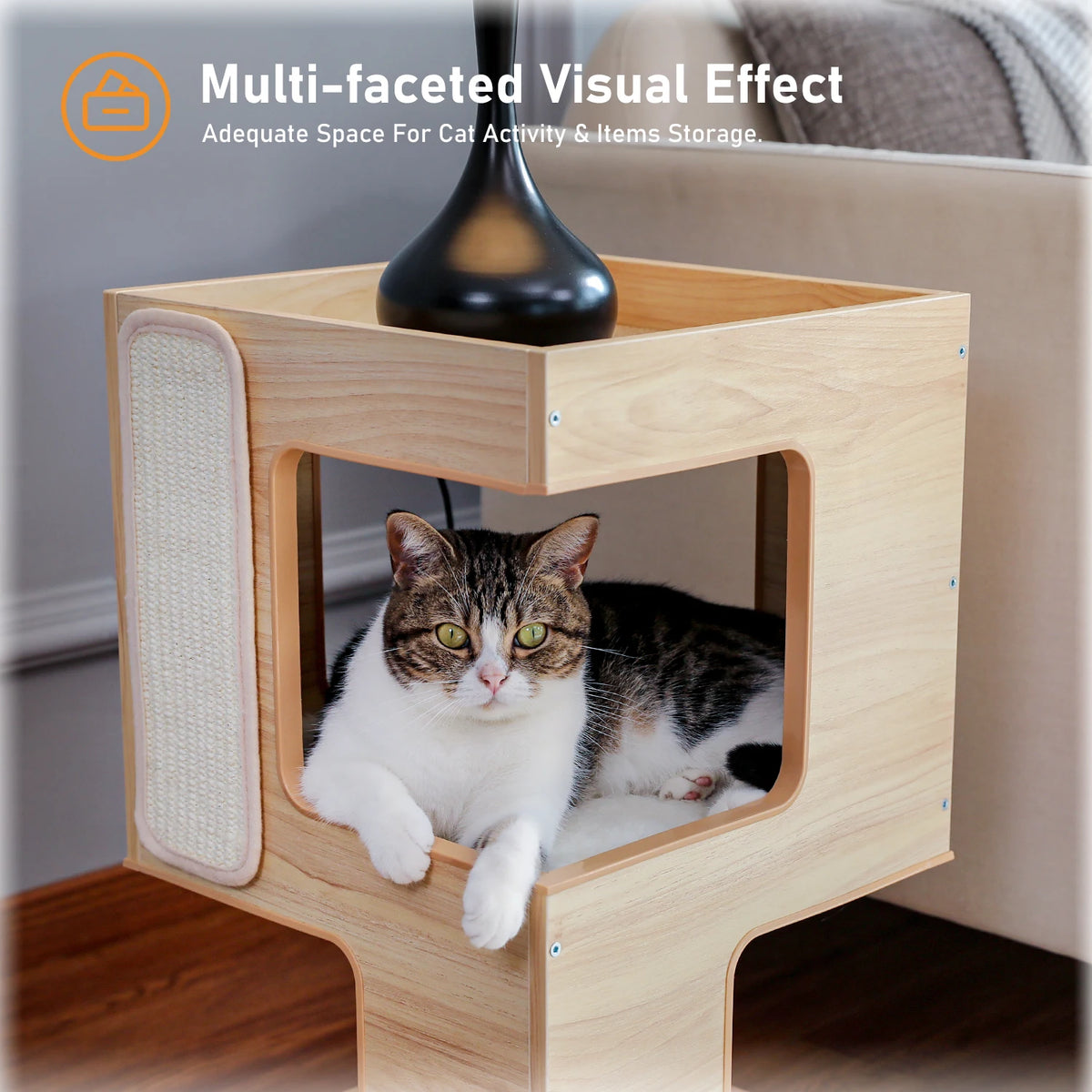 PAWZ Road Modern Wood Cat Condo House With Scratching Pad