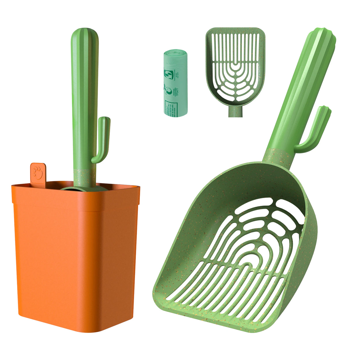 Cactus Cat Litter Scooper With Stand And Two Replacement Shovels