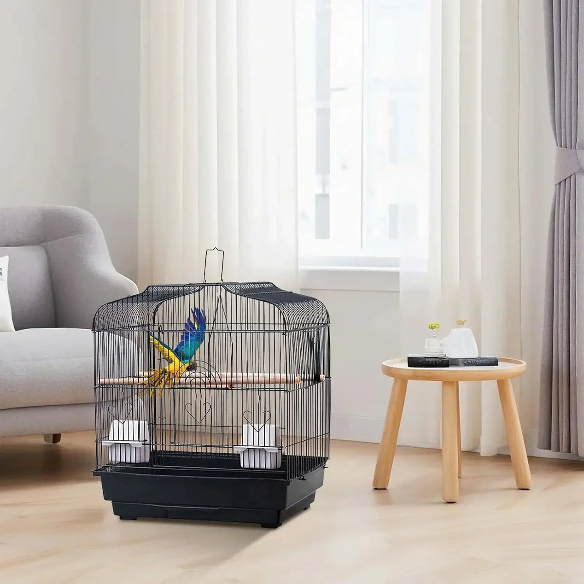 Portable Metal Bird Travel Cage With Perches And Feeder