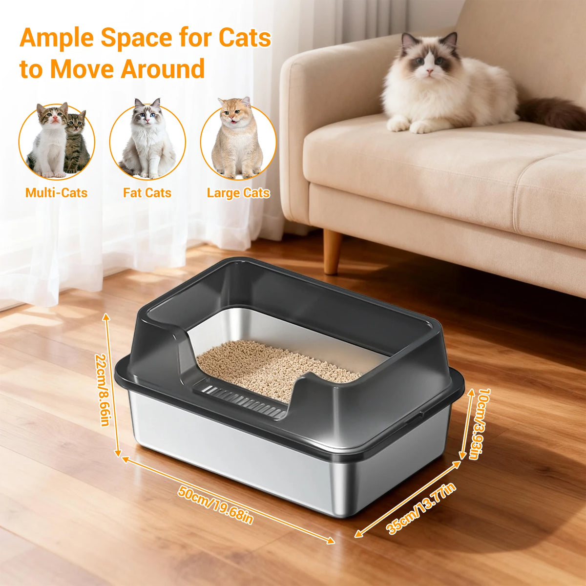 EliteZ Stainless Steel Cat Litter Box Odor Resistant Durable Design