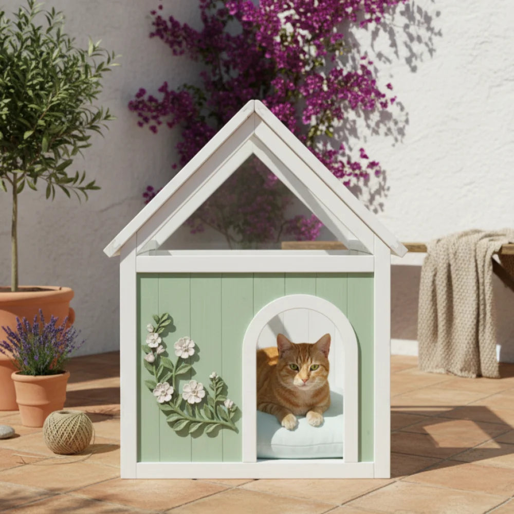 Waterproof Indoor Wooden Pet House With Clear Acrylic Roof