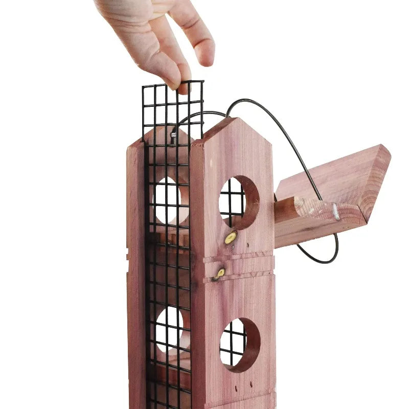 US Made Cedar Bird Suet Feeder With Four Plug Capacity