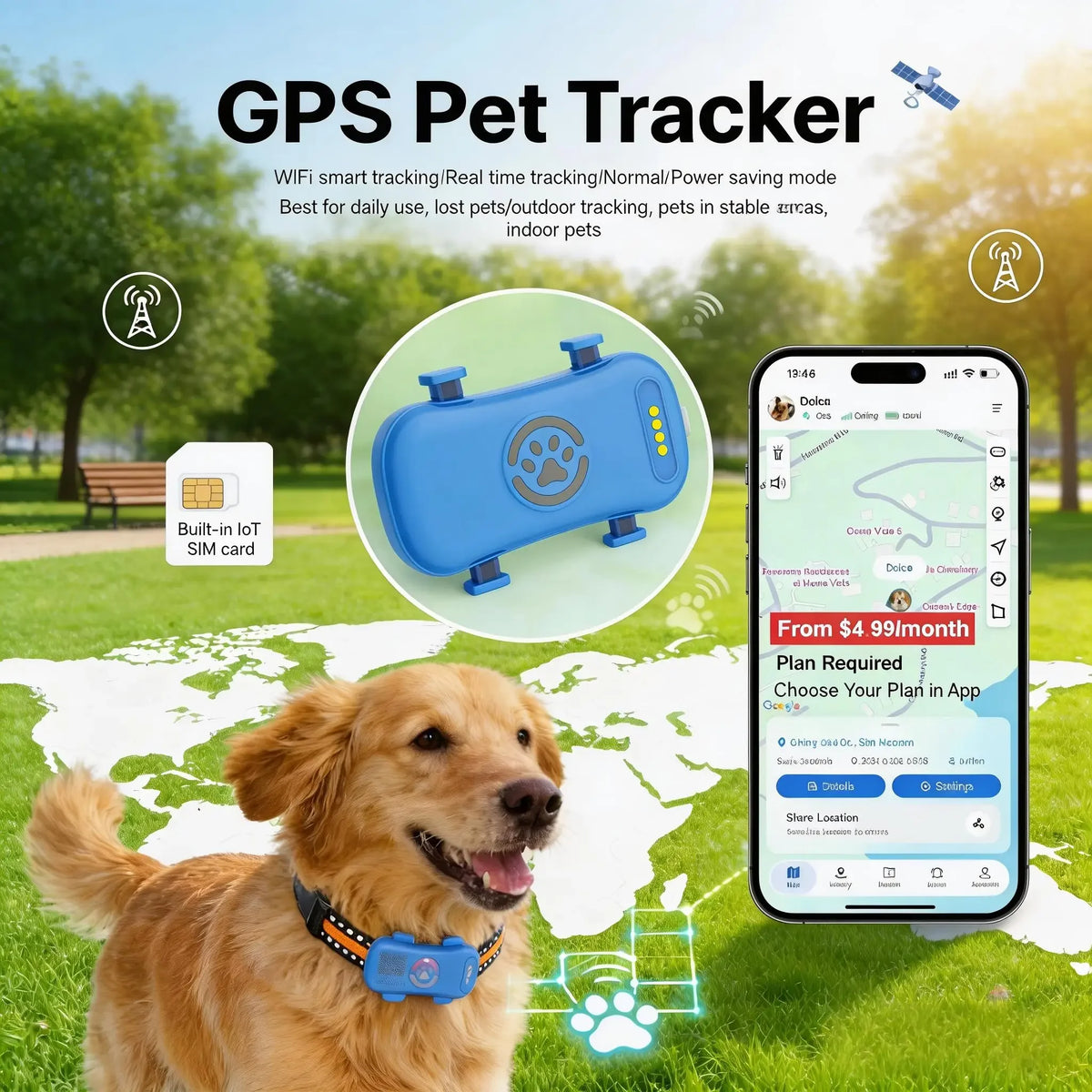 WANWAYTECH 4G GPS Pet Tracker With Real Time Waterproof Tracking