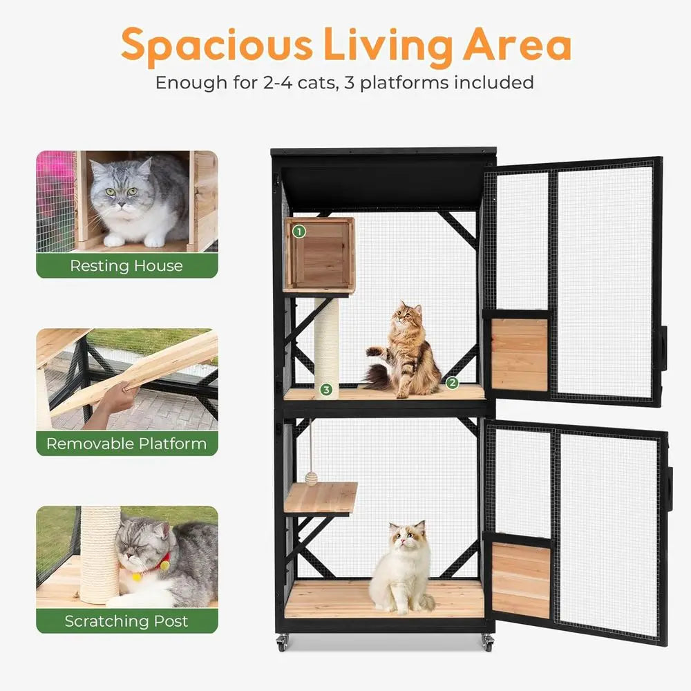 Outdoor Cat Catio With Removable Platforms And Weatherproof Roof