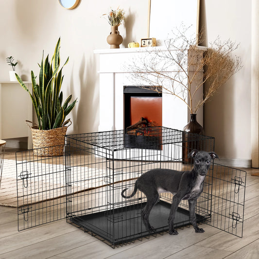Jhk Foldable Metal Wire Dog Cage With Leakproof Pan Tray