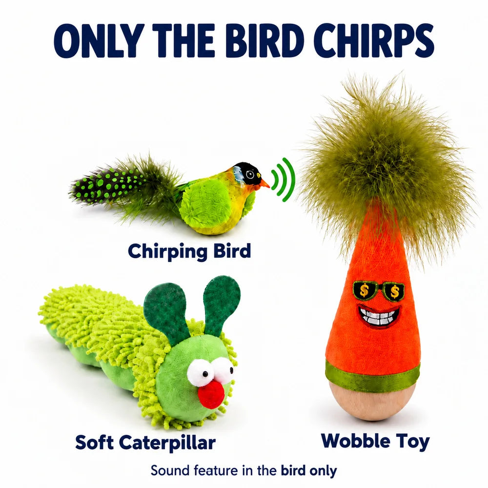Zoe Interactive Wobble Cat Toy With Soft Chirping Bird