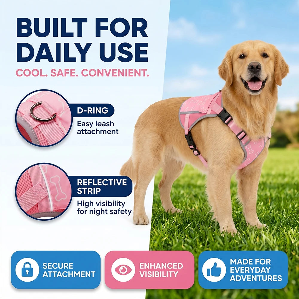 Lightweight Dog Cooling Vest Featuring Replaceable Freezer Packs
