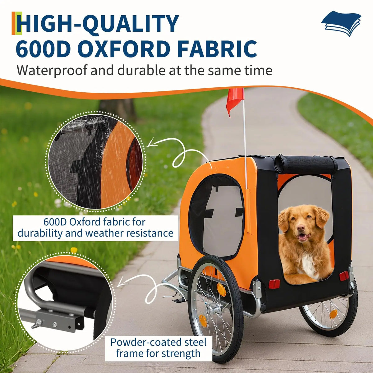 Foldable Dog Bike Trailer With Quick Release Wheels And Canopy