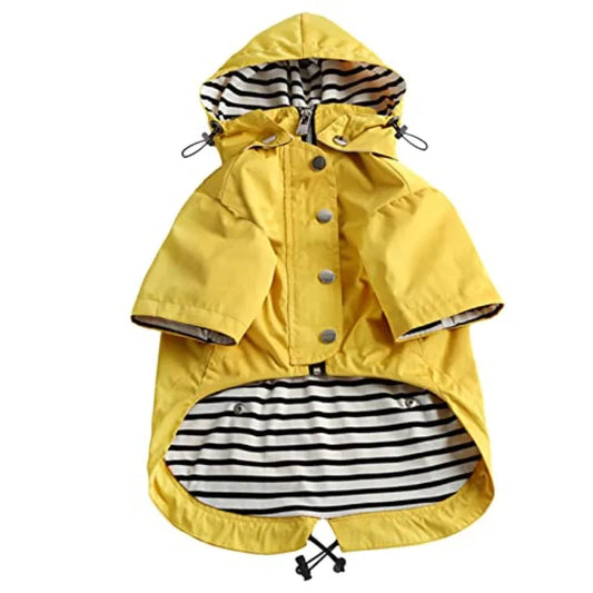 Water Resistant Dog Raincoat With Zip Closure And Removable Hood