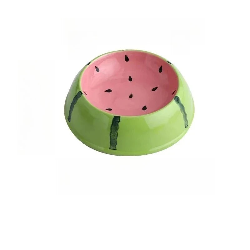 Ceramic Watermelon Cat Food Bowl With Slow Feeder Design