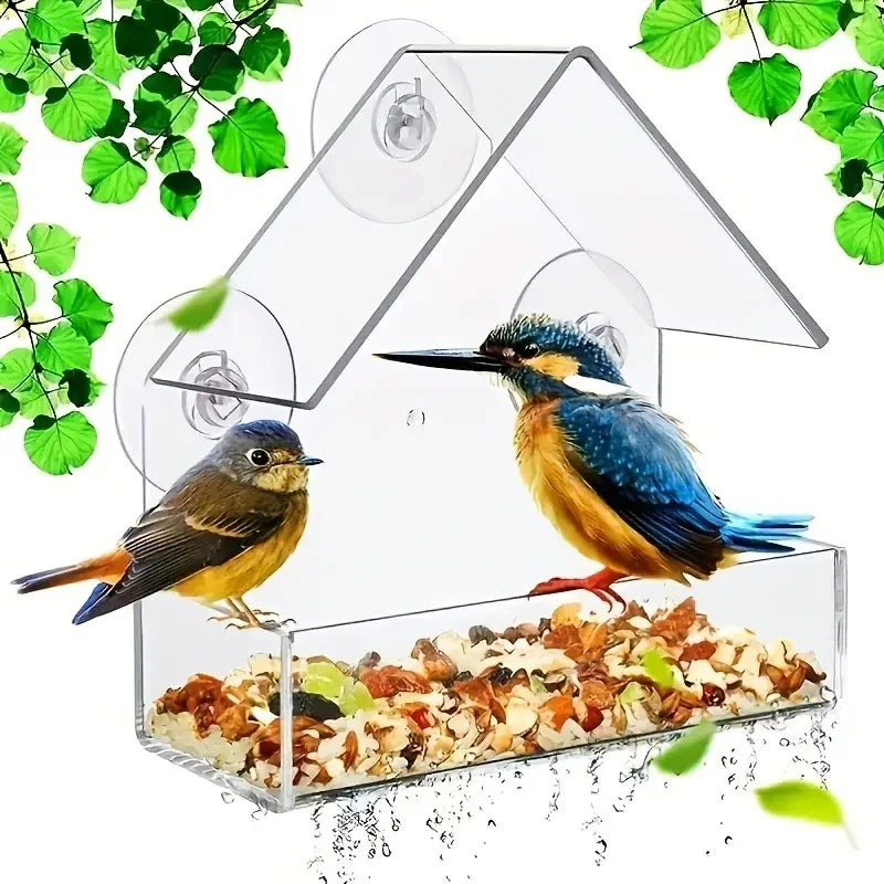 Automatic Window Bird Feeder Made Of Acrylic Suction Cups Included