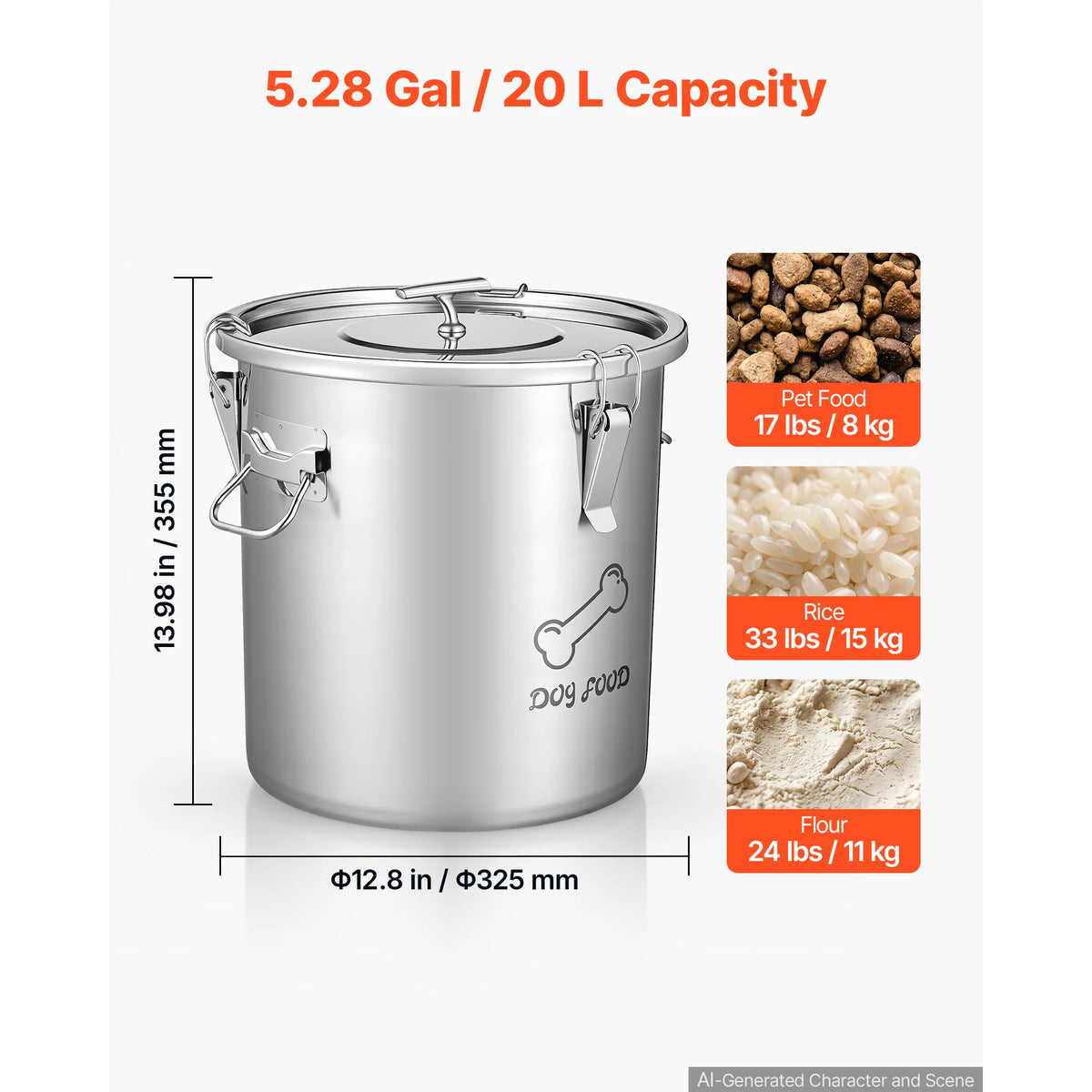 Stainless Steel Airtight Dog Food Storage Container With Dual Handles