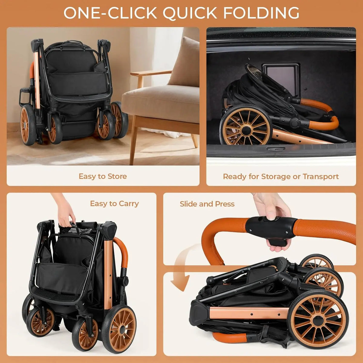 Foldable Pet Stroller With Adjustable Sun Shade And Shock Absorbers