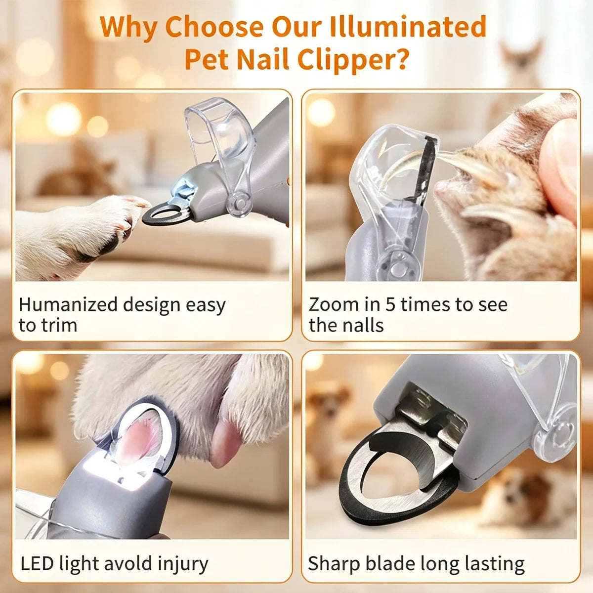 Professional Pet Nail Clipper With Magnifying Led Light