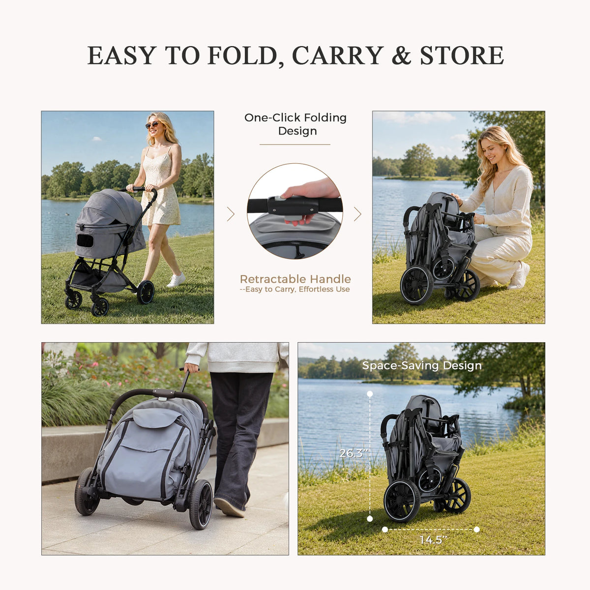 PAWZ Road Foldable Pet Stroller For Small Medium Dogs Cats