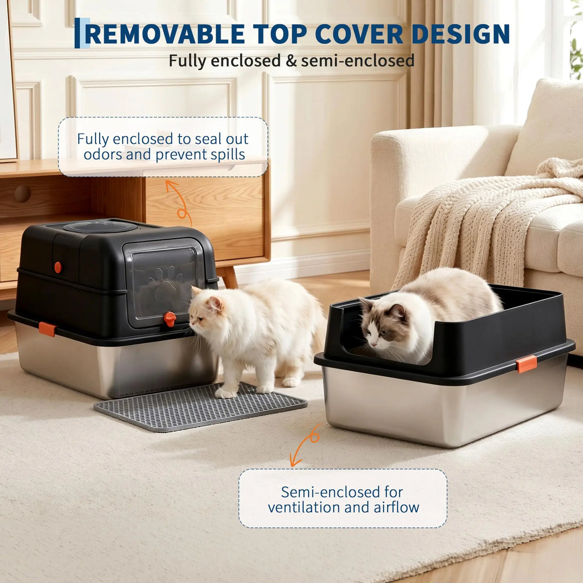 Studyset Stainless Steel Enclosed Cat Litter Box With Lid Scoop