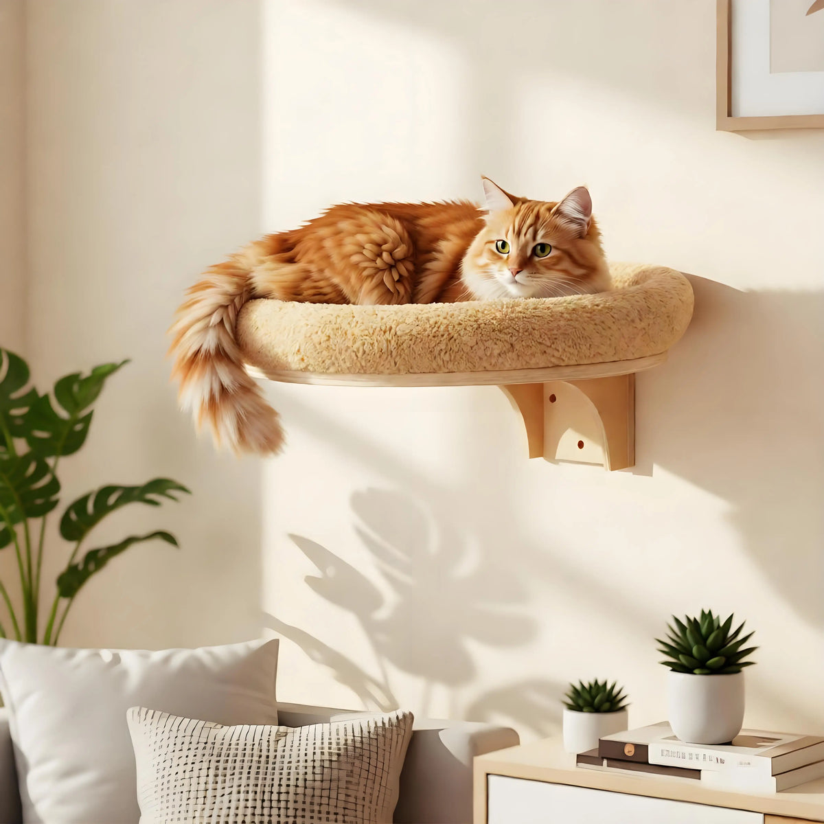 CWV Wall Mounted Solid Wooden Cat Hammock With Scratching Post