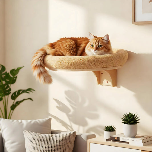 CWV Wall Mounted Solid Wooden Cat Hammock With Scratching Post
