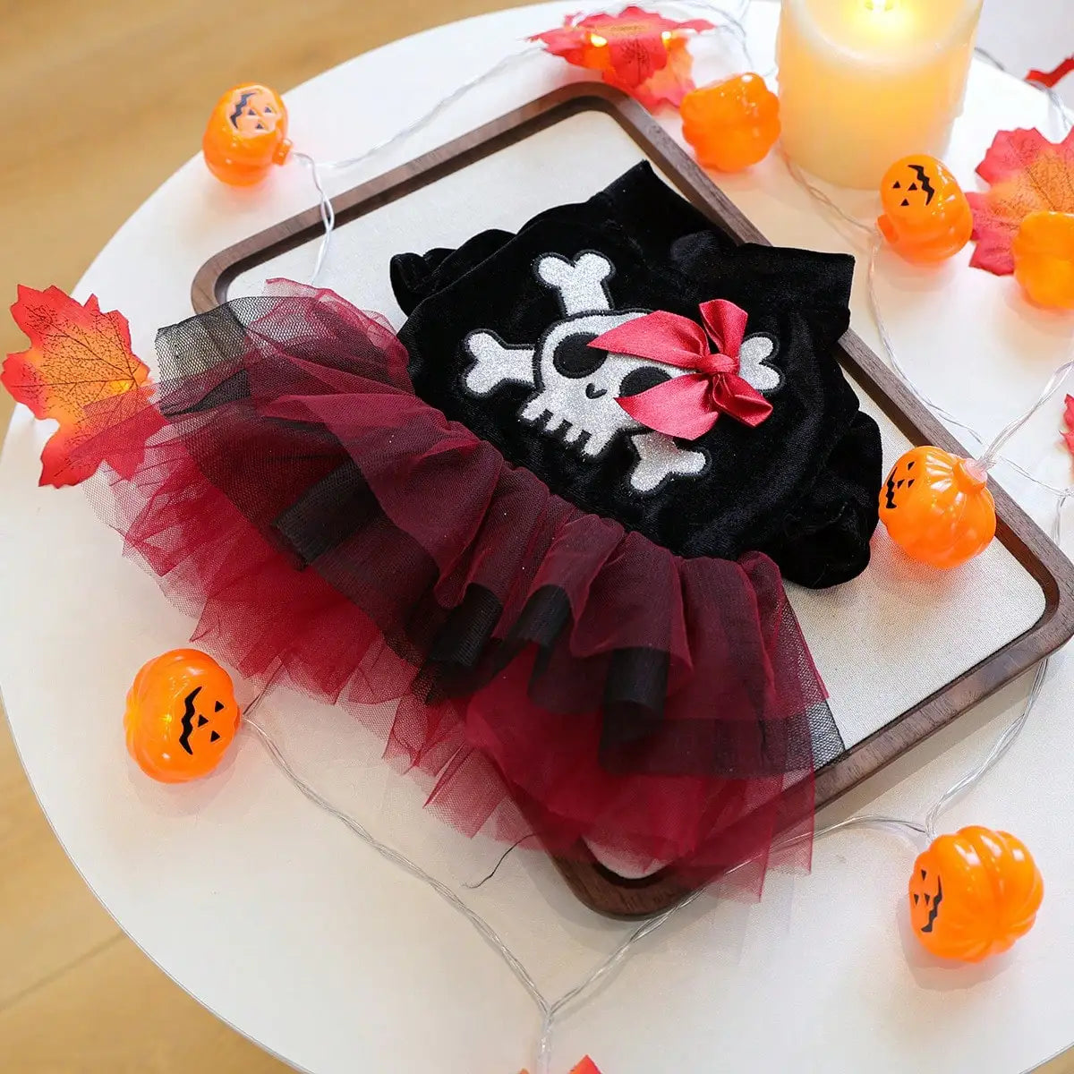 Stylish Tulle Pet Halloween Dress With Skull Bow Pattern