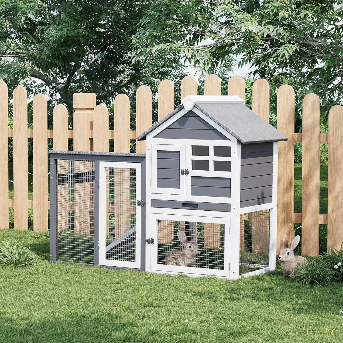 Garvee Wooden Two Story Small Animal Hutch With Waterproof Roof