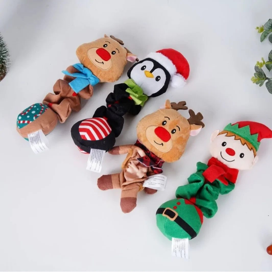 Adorable Fleece Christmas Elf Penguin Squeaky Dog Toy