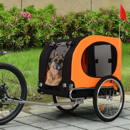 Foldable Dog Bike Trailer With Quick Release Wheels And Canopy