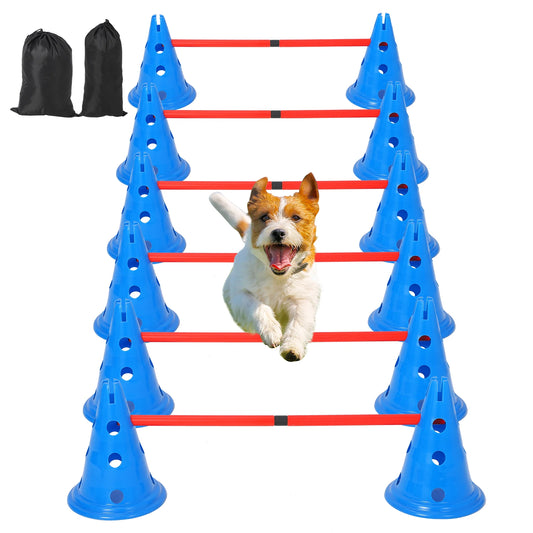 Adjustable Dog Agility Training Cone And Pole Set With Bag