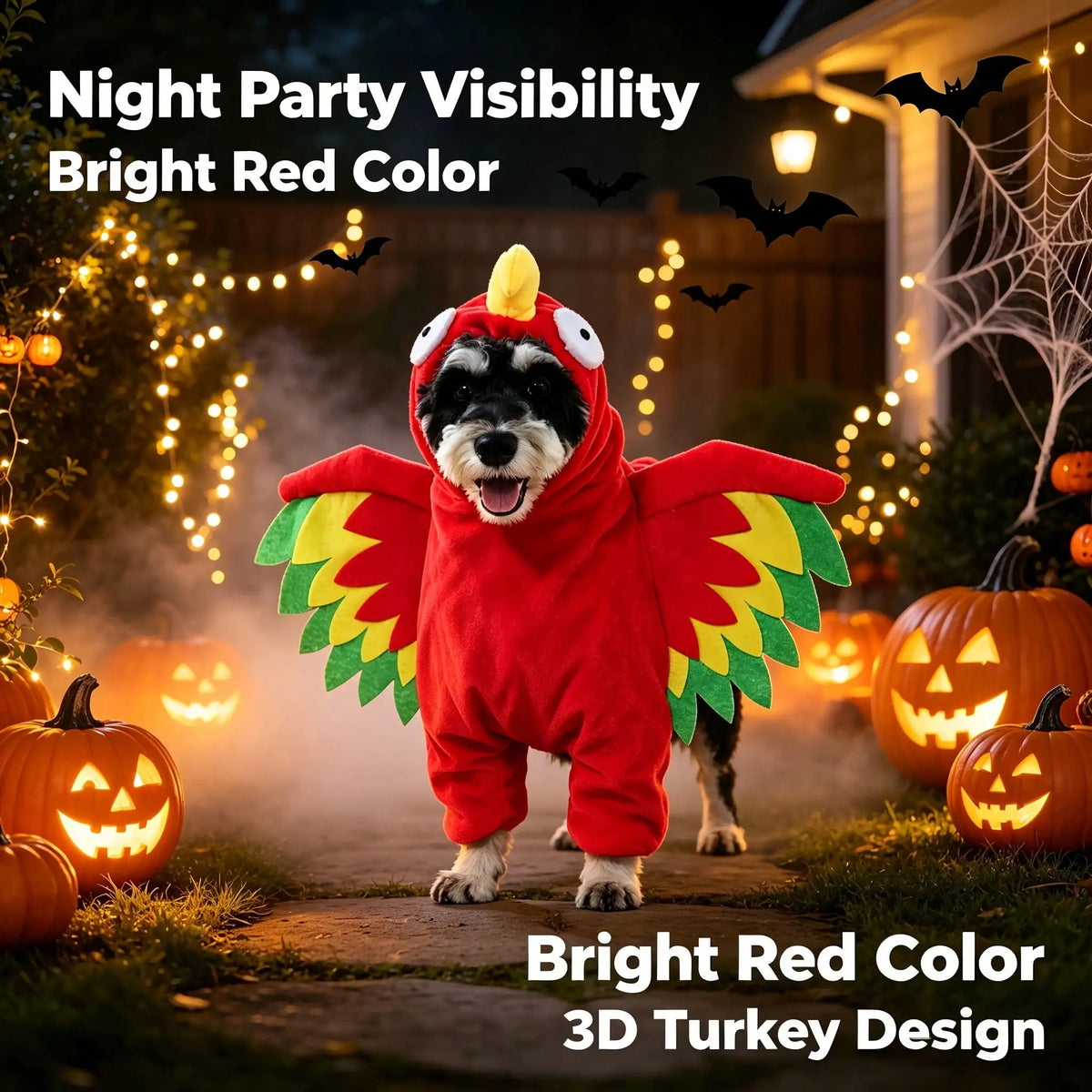 Halloween Pet Turkey Standing Costume With 3D Wings