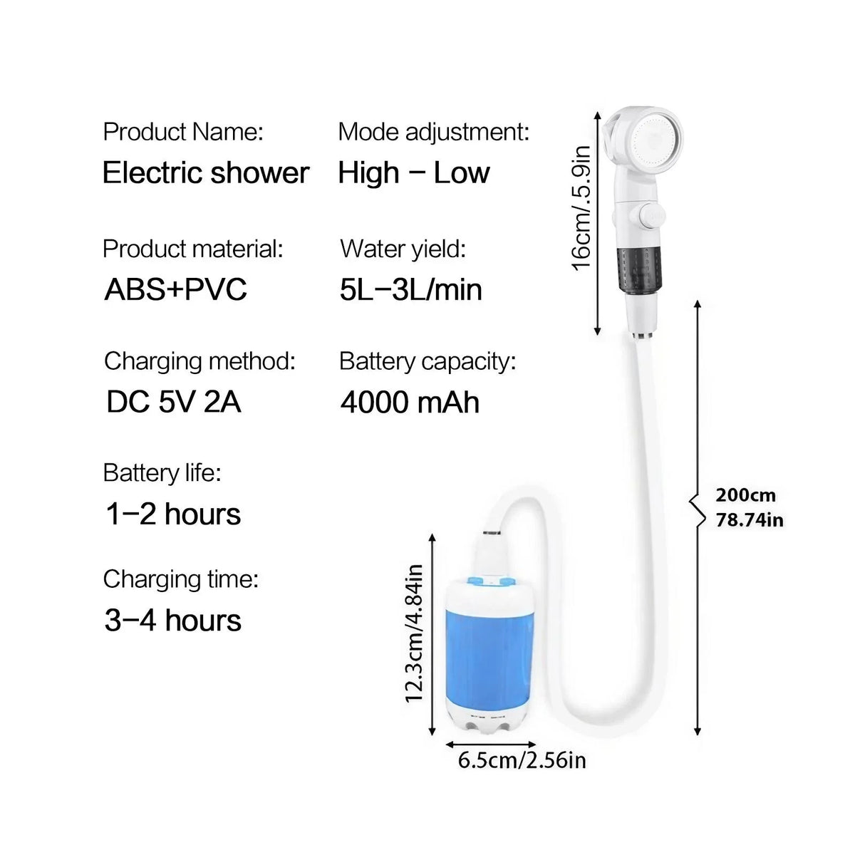 Rechargeable Portable Pet Shower Pump Hose For Home Outdoor Cleaning