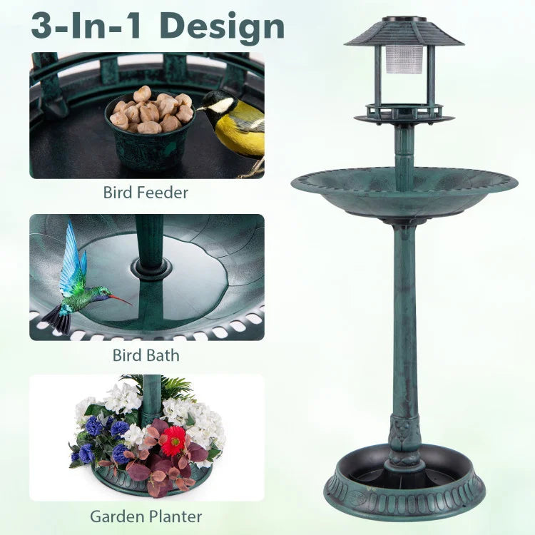 Oeny Versatile Pedestal Bird Bath Solar Light Flower Planter