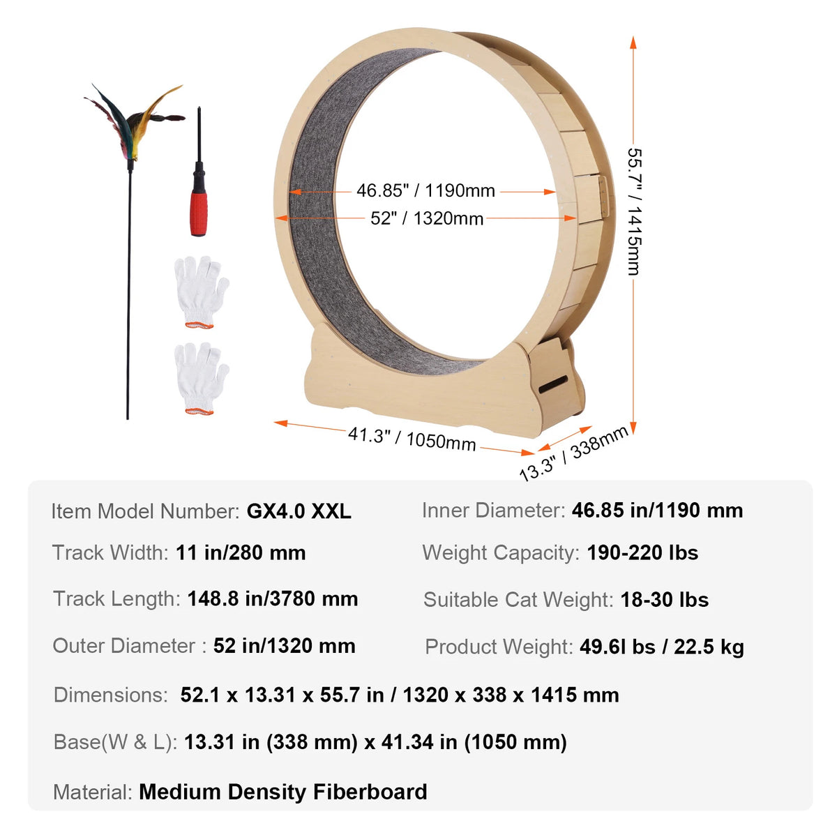 Wooden Cat Exercise Wheel With Carpet And Interactive Teaser
