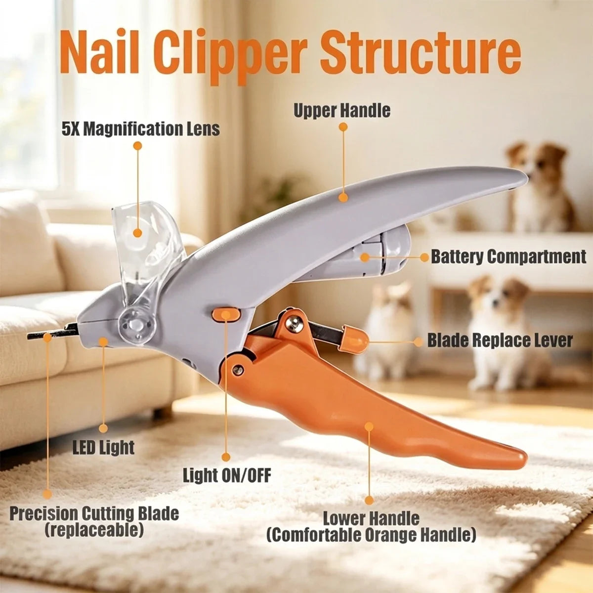 Professional Pet Nail Clipper With Magnifying Led Light
