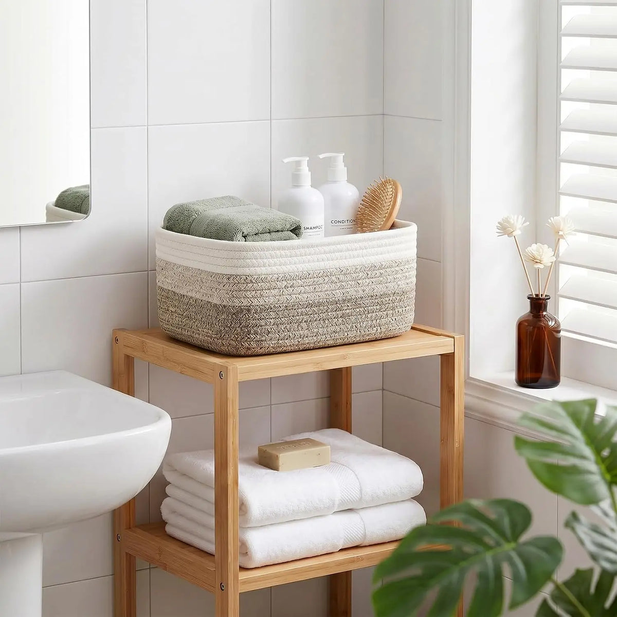 Garvee Woven Rectangular Storage Baskets Stackable Plant Fiber Home Organizers