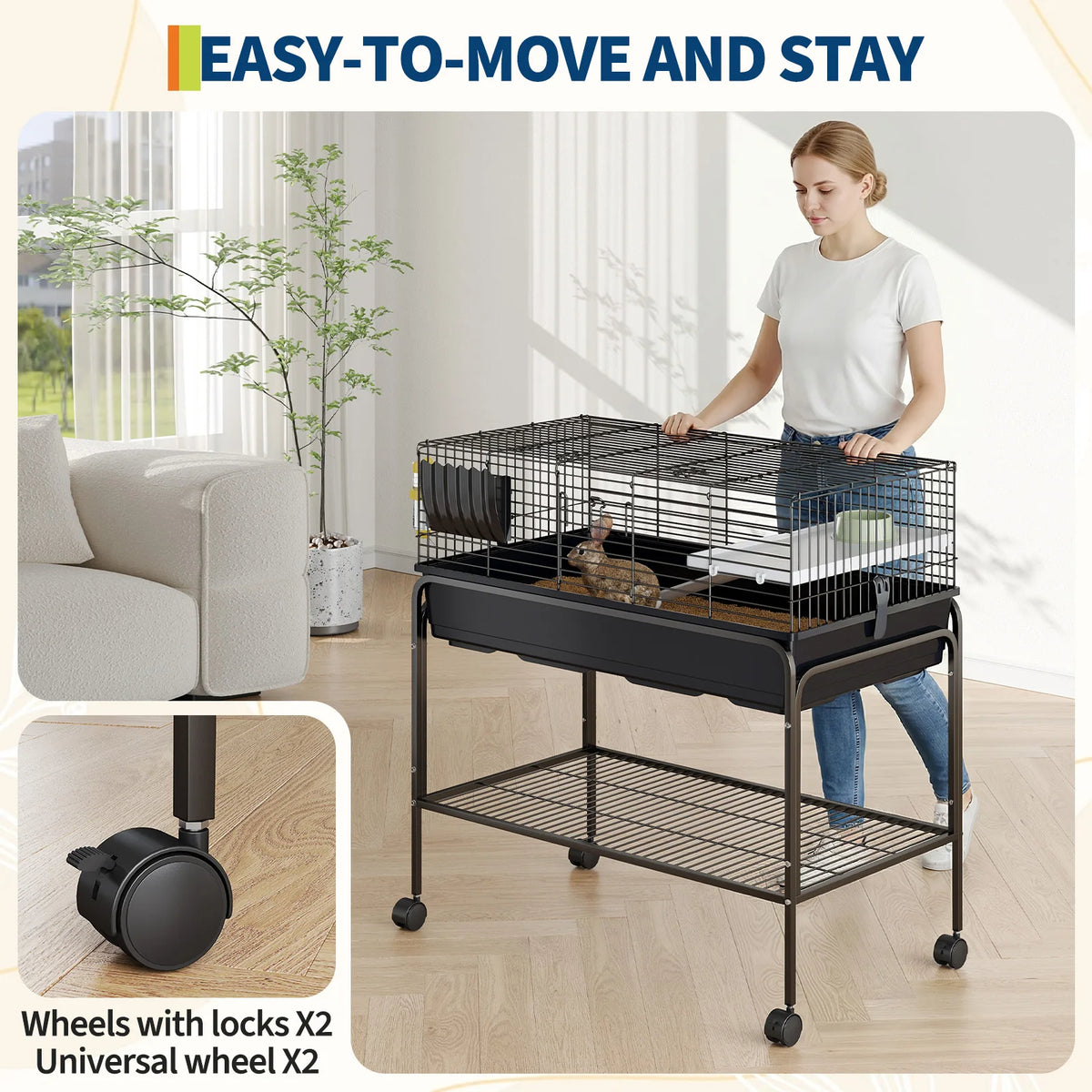 Amkui Elevated Rolling Small Animal Cage With Shelf