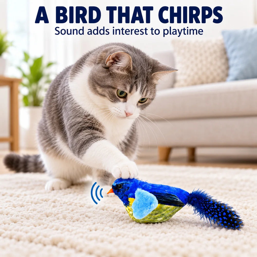 Zoe Interactive Wobble Cat Toy With Soft Chirping Bird