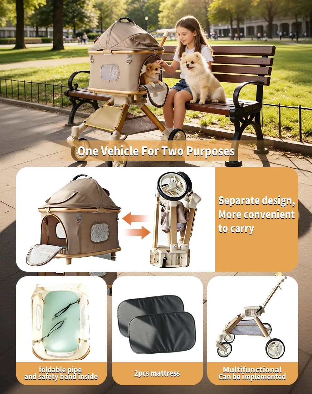 Dog And Cat Stroller Featuring Secure Restraints And Ventilation