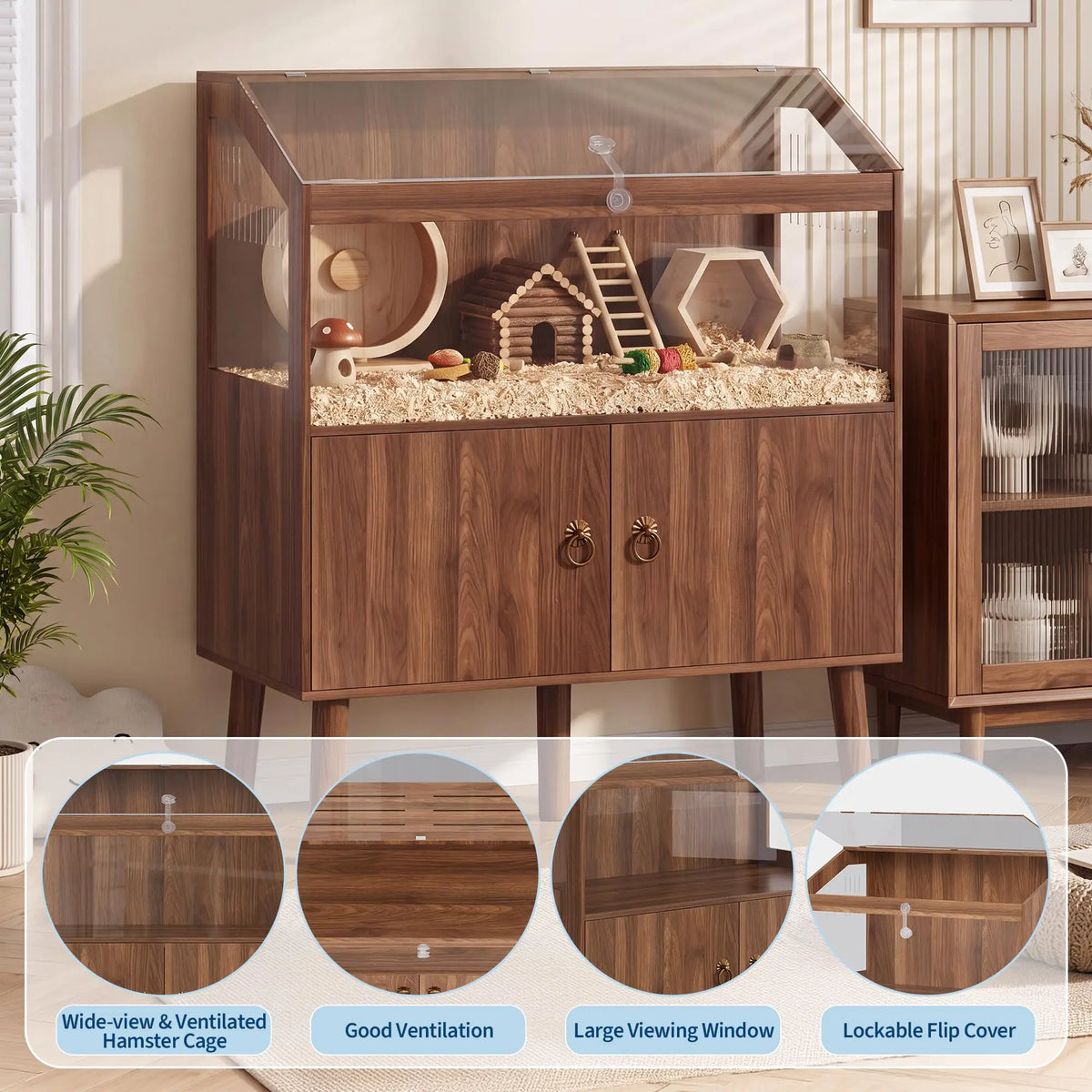 Wooden Hamster Cage Spacious Small Pet Home Enclosure