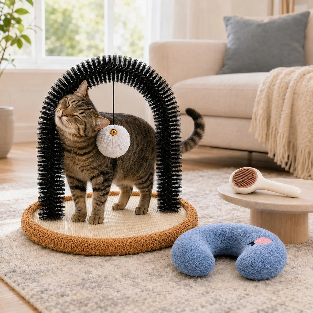 Indoor Cat Self Grooming Arch With Reversible Sisal Scratching Base