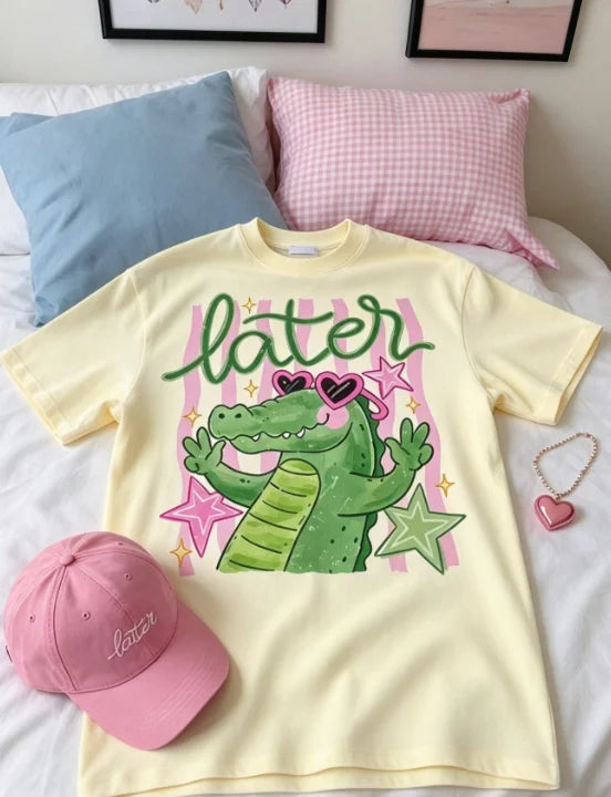 Women's Vintage Cotton Crocodile Print Graphic T-Shirt