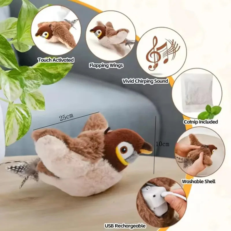 Interactive Touch Activated Plush Chirping Bird Toy For Pets