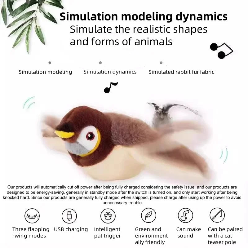 Interactive Touch Activated Plush Chirping Bird Toy For Pets