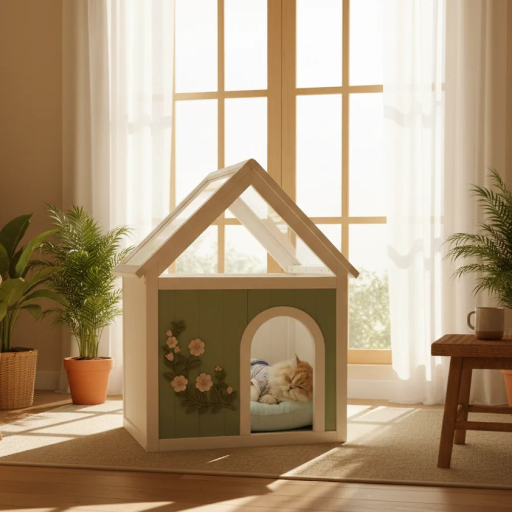 Waterproof Indoor Wooden Pet House With Clear Acrylic Roof