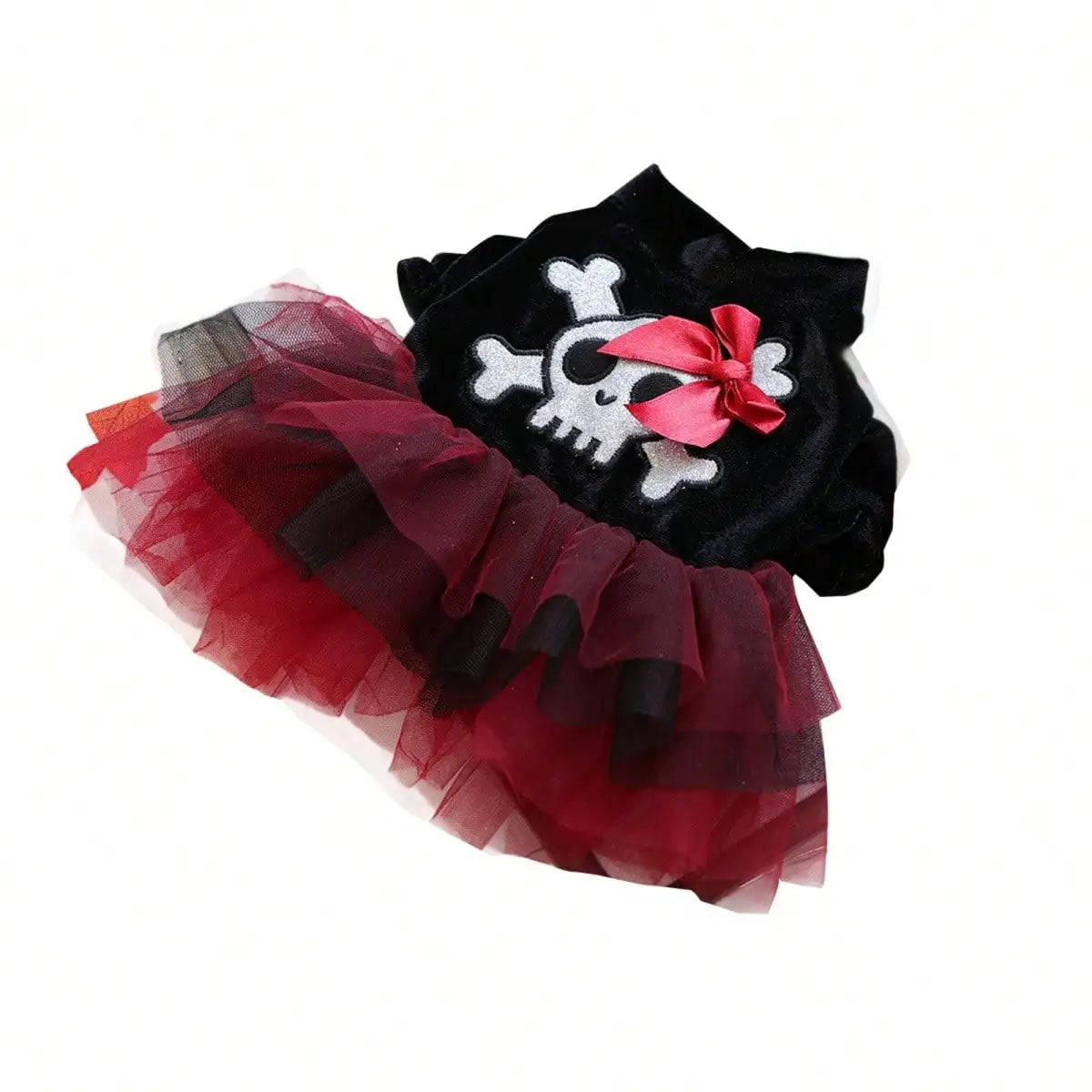 Stylish Tulle Pet Halloween Dress With Skull Bow Pattern