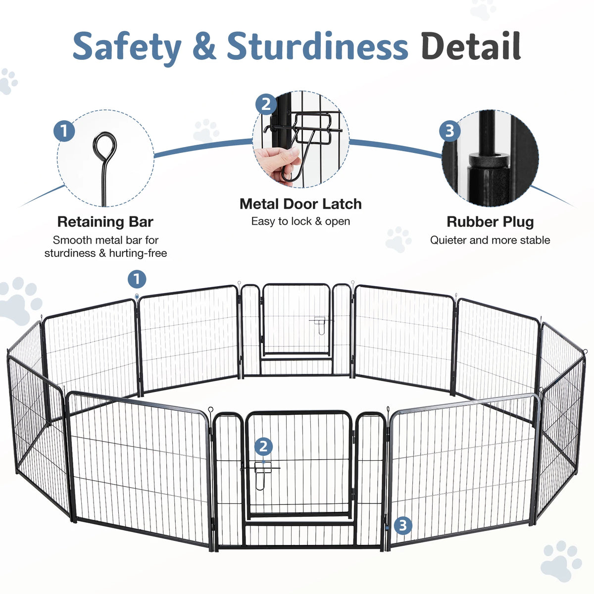 JHK Foldable Metal Dog Playpen Fence For Outdoor Pets