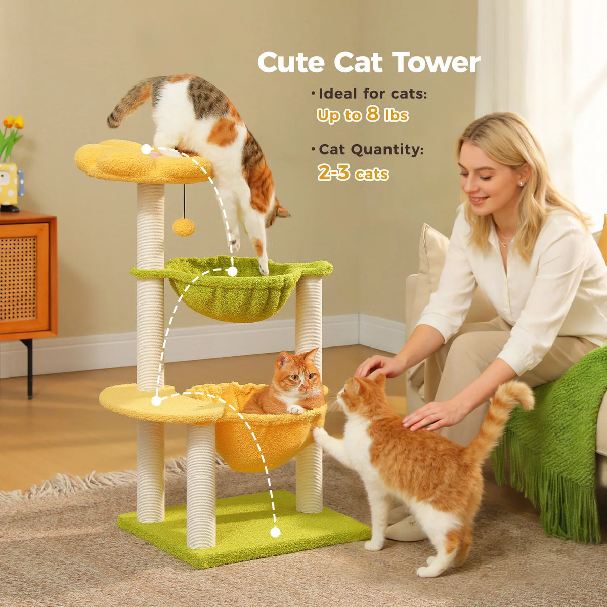 PAWZ Road Flower Cat Tower With Sisal Posts And Hammocks