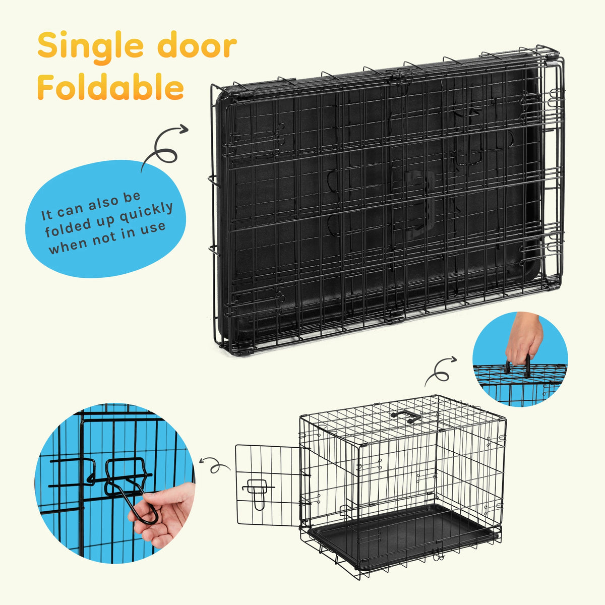 JHK Metal Wire Folding Dog Kennel With Leak Proof Pan