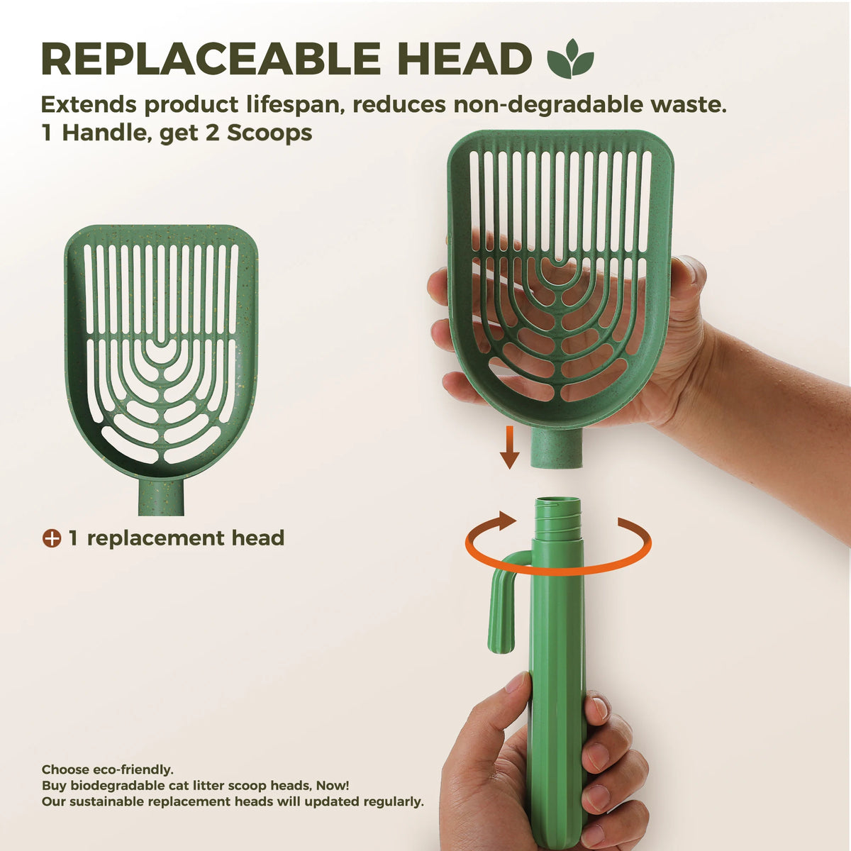 Cactus Cat Litter Scooper With Stand And Two Replacement Shovels