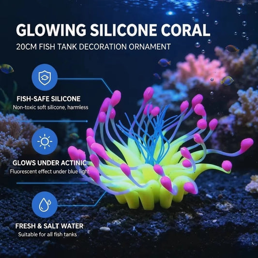 Artificial Silicone Coral Seaweed Plants Glow in Dark Aquarium Decor
