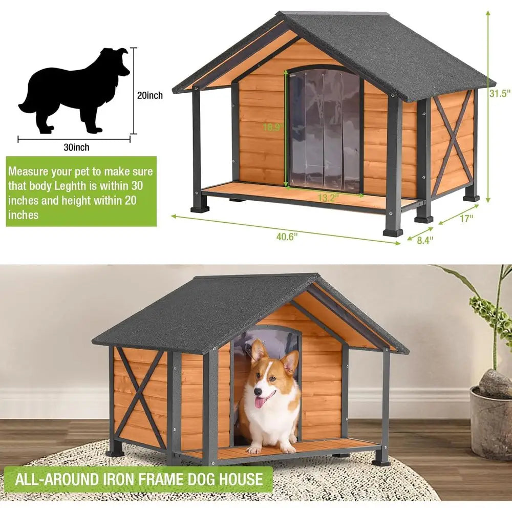 Durable Indoor Outdoor Dog House With Iron Frame And Wood Base