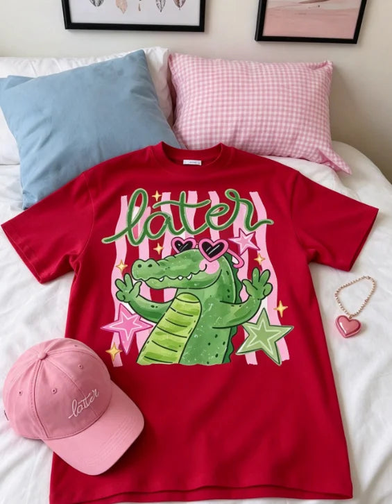 Women's Vintage Cotton Crocodile Print Graphic T-Shirt